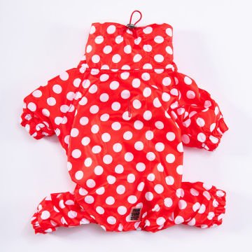 PawStar Kırmızı Puantiyeli Tulum Yağmurluk Küçük ve Orta Irk