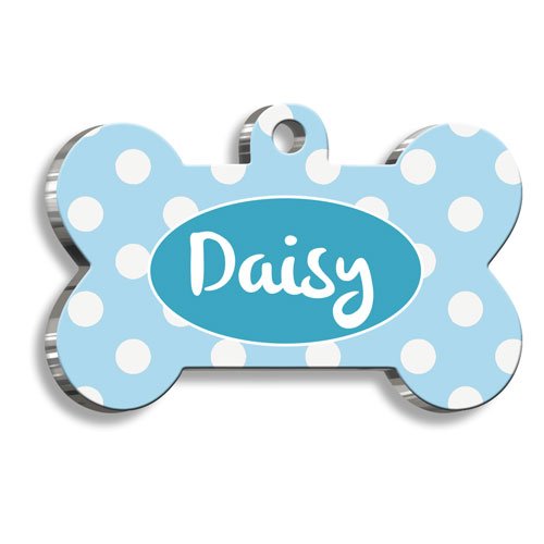 Büyük Mavi Beyaz Puantiyeli Kedi Köpek Künyesi Medium 2,6 x 3,8 cm