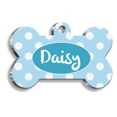 Büyük Mavi Beyaz Puantiyeli Kedi Köpek Künyesi Medium 2,6 x 3,8 cm