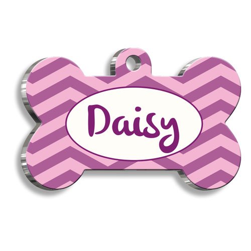 Pembe Mor Zikzaklı Kedi Köpek Künyesi XLarge 3,3 x 5 cm