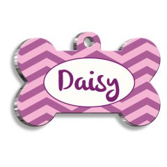 Pembe Mor Zikzaklı Kedi Köpek Künyesi Medium 2,6 x 3,8 cm