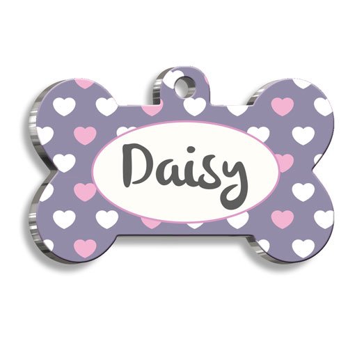 Pembe Mor Kalpli Kedi Köpek Künyesi XLarge 3,3 x 5 cm