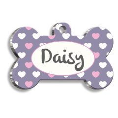 Pembe Mor Kalpli Kedi Köpek Künyesi XLarge 3,3 x 5 cm