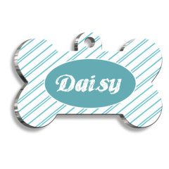 İnce Mavi Çizgiler Kedi Köpek Künyesi XLarge 3,3 x 5 cm