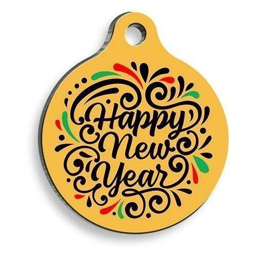 Christmas Serisi Happy New Years Yuvarlak Kedi ve Köpek Künyesi