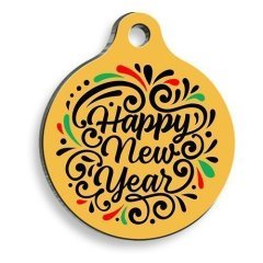 Christmas Serisi Happy New Years Yuvarlak Kedi ve Köpek Künyesi