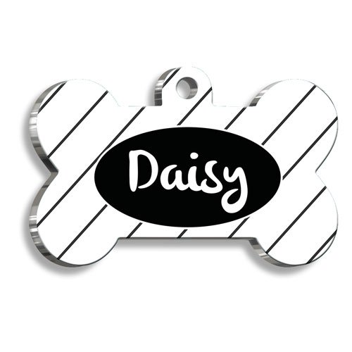 Siyah Çizgili Kemik Şekilli Kedi Köpek Künyesi XLarge 3,3 x 5 cm