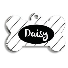 Siyah Çizgili Kemik Şekilli Kedi Köpek Künyesi Medium 2,6 x 3,8 cm