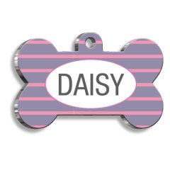 Pembe Çizgili Kedi Köpek Künyesi XLarge 3,3 x 5 cm