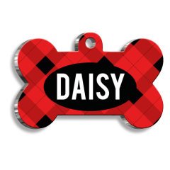 Kırmızı Siyah Ekose Desenli Kedi Köpek Künyesi Medium 2,6 x 3,8 cm