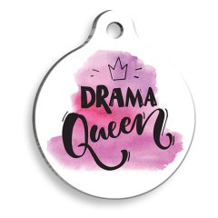 Drama Queen Mor Yuvarlak Kedi ve Köpek Künyesi Large 3,8 cm