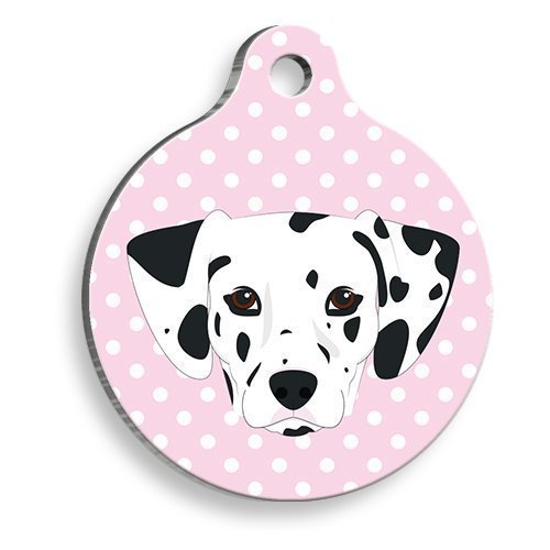 Pembe Puantiyeli Dalmaçyalı Yuvarlak Köpek Künyesi
