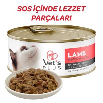 Vet's Plus Optimal Nutrition Kuzu Etli Tahılsız Kedi Konservesi 85gr