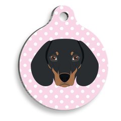 Pembe Puantiyeli Dakhund Sosis Köğeği Yuvarlak Köpek Künyesi