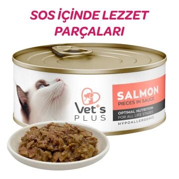 Vet's Plus Optimal Nutrition Somon Balıklı Tahılsız Kedi Konservesi 85gr