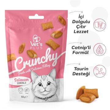 Vet's Plus Crunchy İçi Dolgulu Somonlu ve Catnipli Kedi Ödül Bisküvisi 60gr