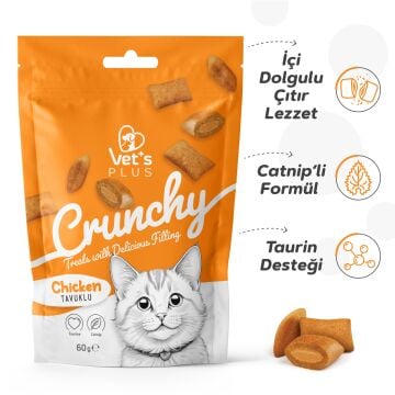 Vet's Plus Crunchy İçi Dolgulu Tavuklu ve Catnipli Kedi Ödül Bisküvisi 60gr