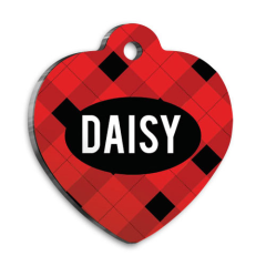 Kırmızı Siyah Ekose Kalp Kedi Köpek Künyesi Small 2,5 x 2,73 cm