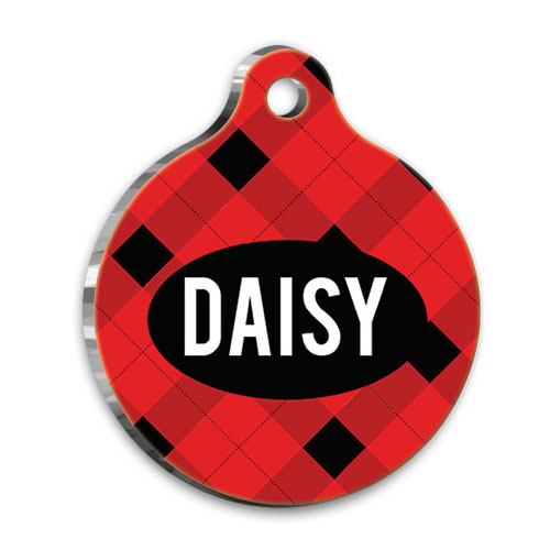 Kırmızı Siyah Ekose Yuvarlak Kedi Köpek Künyesi Medium 3 cm