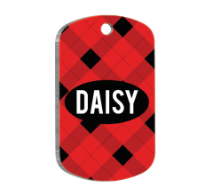 Kırmızı Siyah Ekose Askeri Kedi Köpek Künyesi Large 2,9 x 5 cm