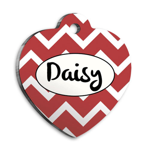 Kırmızı Beyaz Kalp Kedi Köpek Künyesi Large 4,2 x 4,5 cm