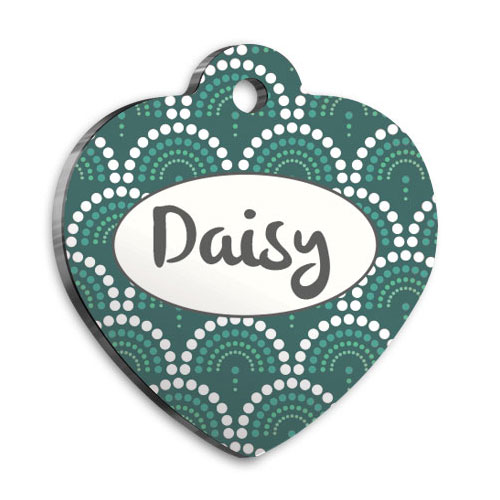 Yeşil Geometrik Kalp Kedi Köpek Künyesi Medium 3,2 x 3,5 cm