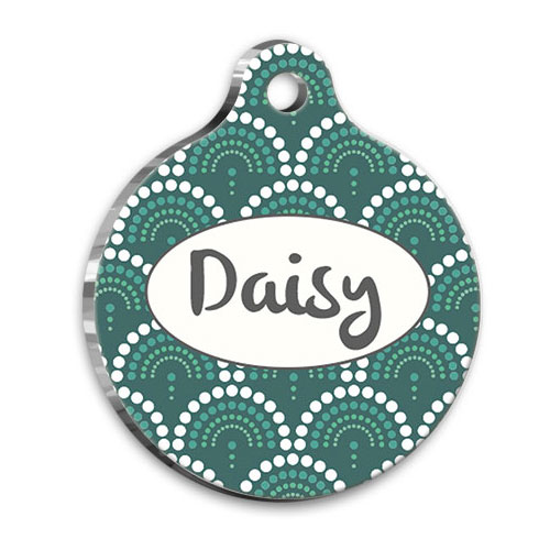 Yeşil Geometrik Yuvarlak Kedi Köpek Künyesi Small 2,5 cm