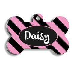 Pembe Siyah Çizgili Desenli Kedi Köpek Künyesi Medium 2,6 x 3,8 cm