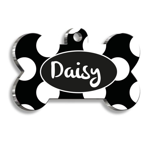 Siyah Beyaz Puantiye Desenli Kedi Köpek Künyesi XLarge 3,3 x 5 cm