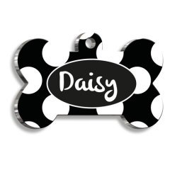 Siyah Beyaz Puantiye Desenli Kedi Köpek Künyesi XLarge 3,3 x 5 cm
