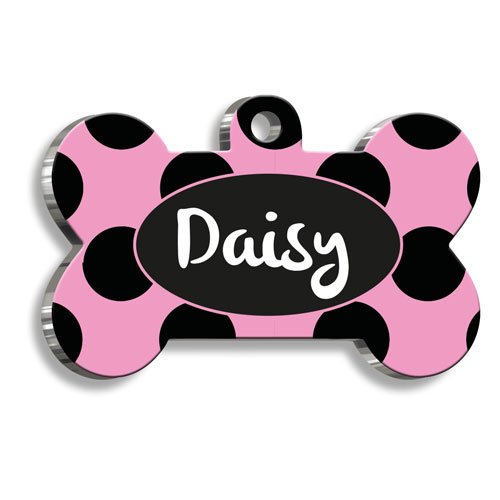 Siyah Pembe Puantiye Kemik Şekilli Köpek Künyesi Medium 2,6 x 3,8 cm