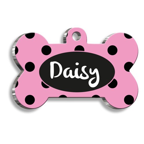 Siyah Pembe Puantiye Desenli Kedi Köpek Künyesi XLarge 3,3 x 5 cm