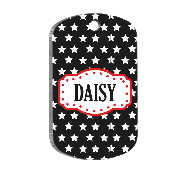Siyah Üstüne Yıldızlı Askeri Kedi Köpek Künyesi Small 2 x 3,5 cm