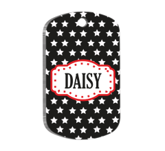 Siyah Üstüne Yıldızlı Askeri Kedi Köpek Künyesi Small 2 x 3,5 cm