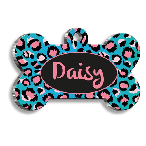 Mavi Pembe Leopar Desenli Kedi Köpek Künyesi XLarge 3,3 x 5 cm