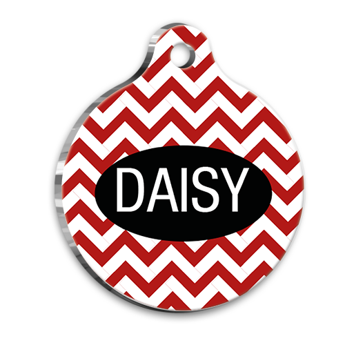 Kırmızı Zikzak Yuvarlak Kedi Köpek Künyesi Medium 3 cm