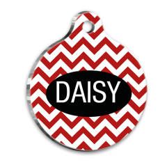 Kırmızı Zikzak Yuvarlak Kedi Köpek Künyesi Medium 3 cm