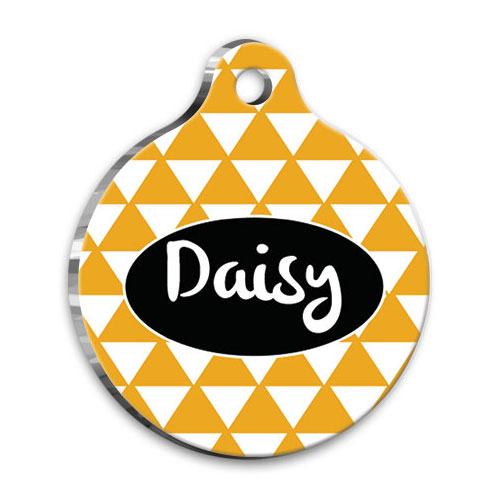 Sarı Üçgenli Yuvarlak Kedi Köpek Künyesi Large 2,9 x 5 cm