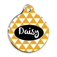 Sarı Üçgenli Yuvarlak Kedi Köpek Künyesi Large 2,9 x 5 cm
