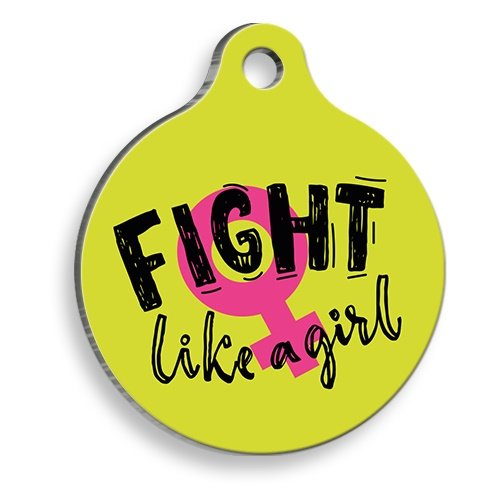 Fight Like A Girl Yuvarlak Şekilli Kedi ve Köpek Künyesi XLarge 3,3 x 5 cm