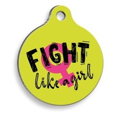 Fight Like A Girl Yuvarlak Şekilli Kedi ve Köpek Künyesi XLarge 3,3 x 5 cm