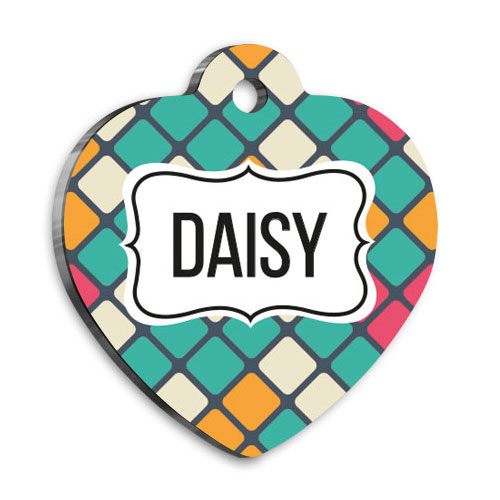 Desenli Seri Kareli Kalp Kedi Köpek Künyesi Small 2,5 x 2,73 cm