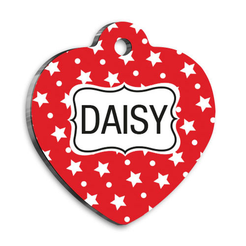 Kırmızı Yıldızlı Kalp Kedi Köpek Künyesi Large 4,2 x 4,5 cm