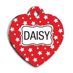 Kırmızı Yıldızlı Kalp Kedi Köpek Künyesi Large 4,2 x 4,5 cm