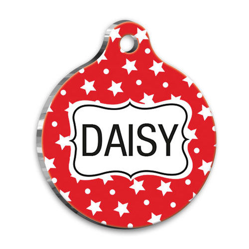 Kırmızı Yıldızlı Yuvarlak Kedi Köpek Künyesi Medium 3 cm