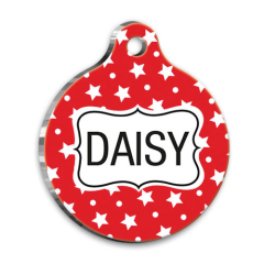 Kırmızı Yıldızlı Yuvarlak Kedi Köpek Künyesi Medium 3 cm