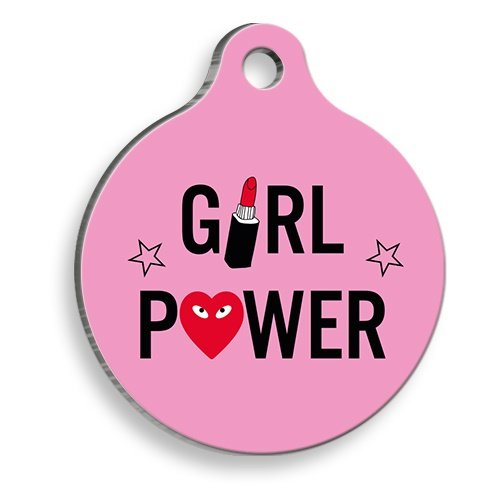 Girl Power Yuvarlak Şekilli Kedi ve Köpek Künyesi XLarge 3,3 x 5 cm