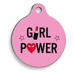 Girl Power Yuvarlak Şekilli Kedi ve Köpek Künyesi XLarge 3,3 x 5 cm