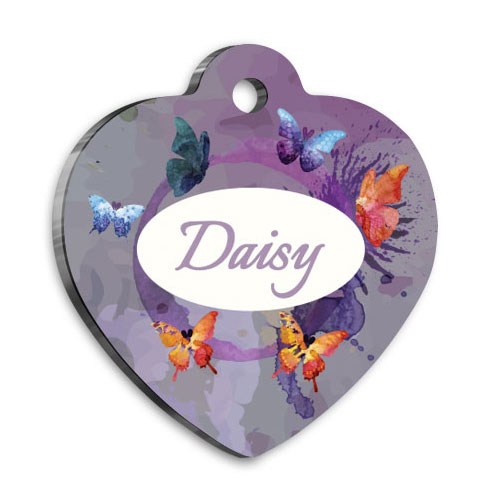 Suluboya Kelebekler Kalp Şekilli Kedi Köpek Künyesi Small 2,5 x 2,73 cm