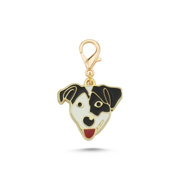 Jack Russell Siyah Beyaz Altın Kaplama Mineli Aksesuar
